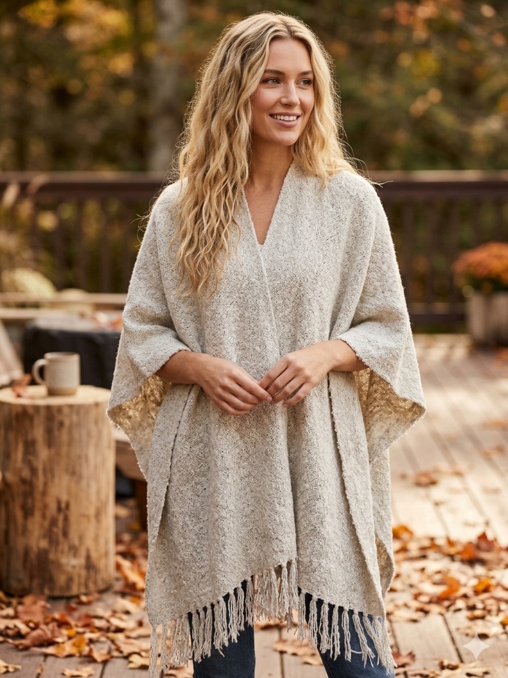 Universal thread Light Grey Marled Open Front Fringed Shawl Wrap